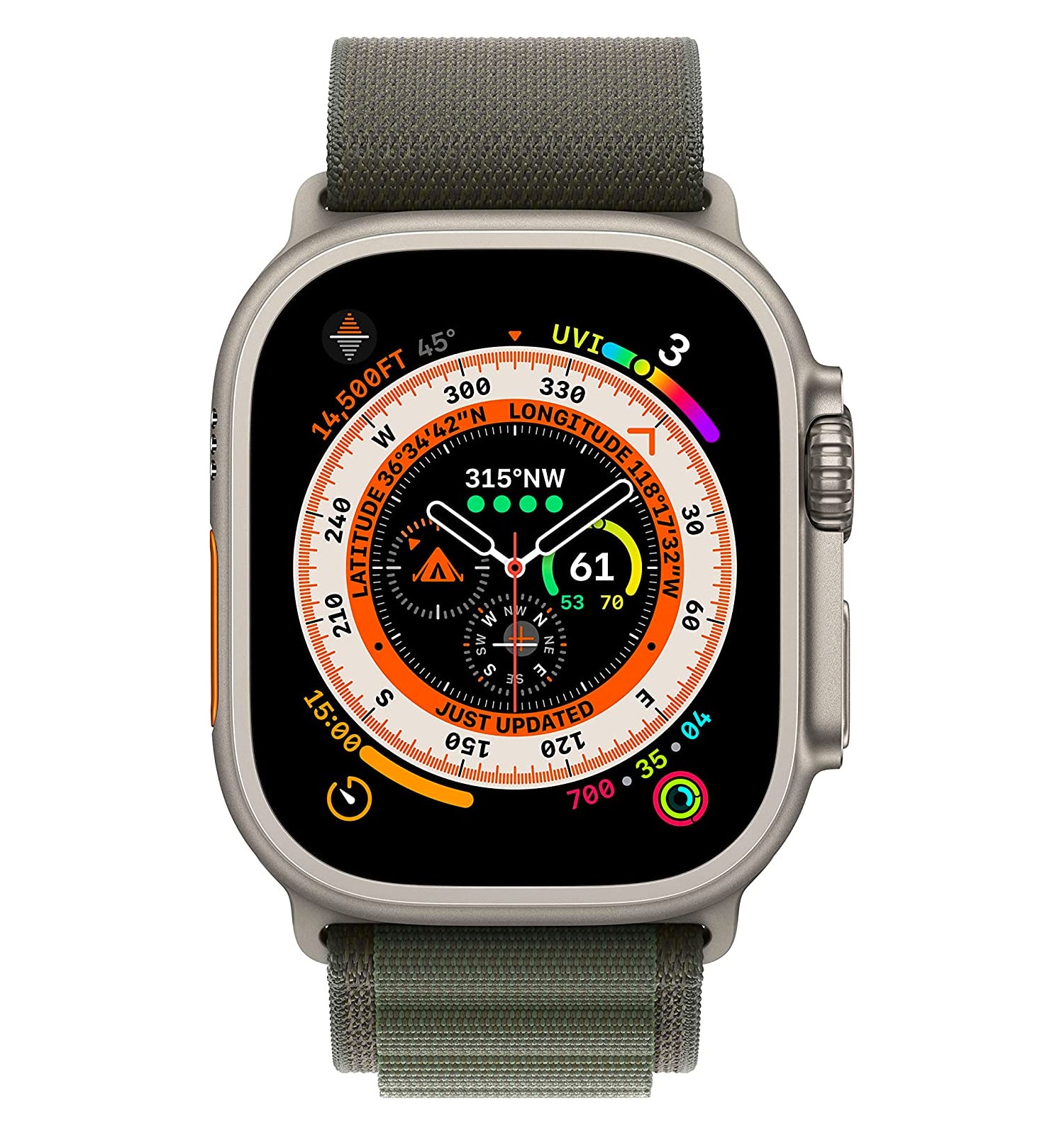 Apple Watch Ultra (GPS + Cellular, 49mm) - Titanium Case with Green Alpine Loop - Medium