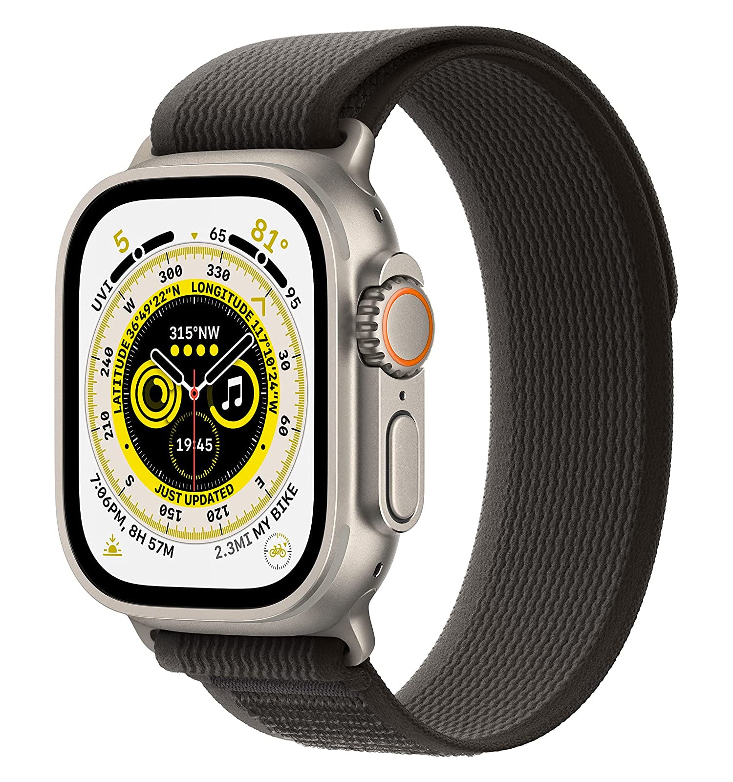Apple Watch Ultra (GPS + Cellular, 49mm) - Titanium Case with Black/Gray Trail Loop - M/L