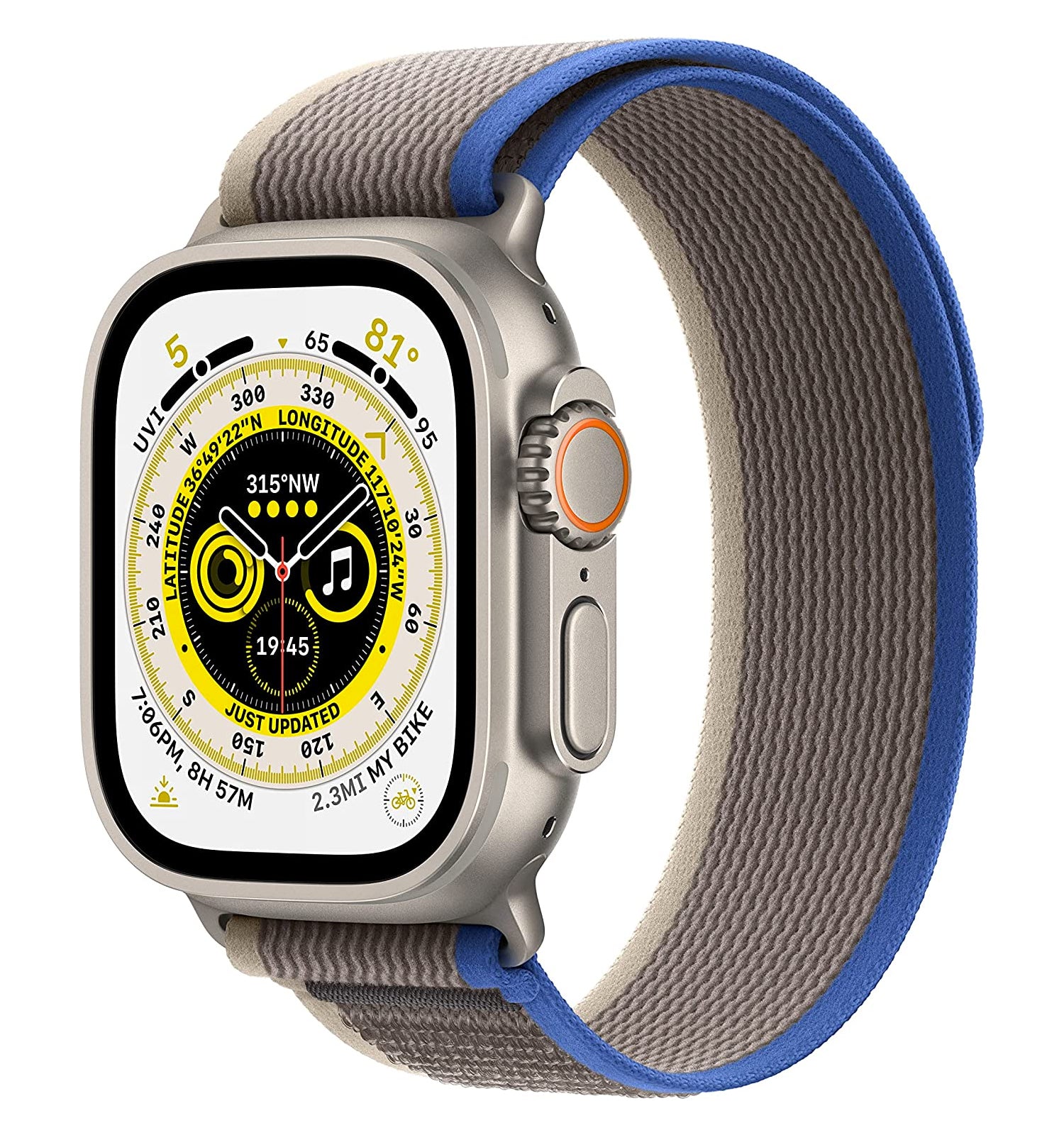 Apple Watch Ultra (GPS + Cellular, 49mm) - Titanium Case with Blue/Gray Trail Loop - M/L