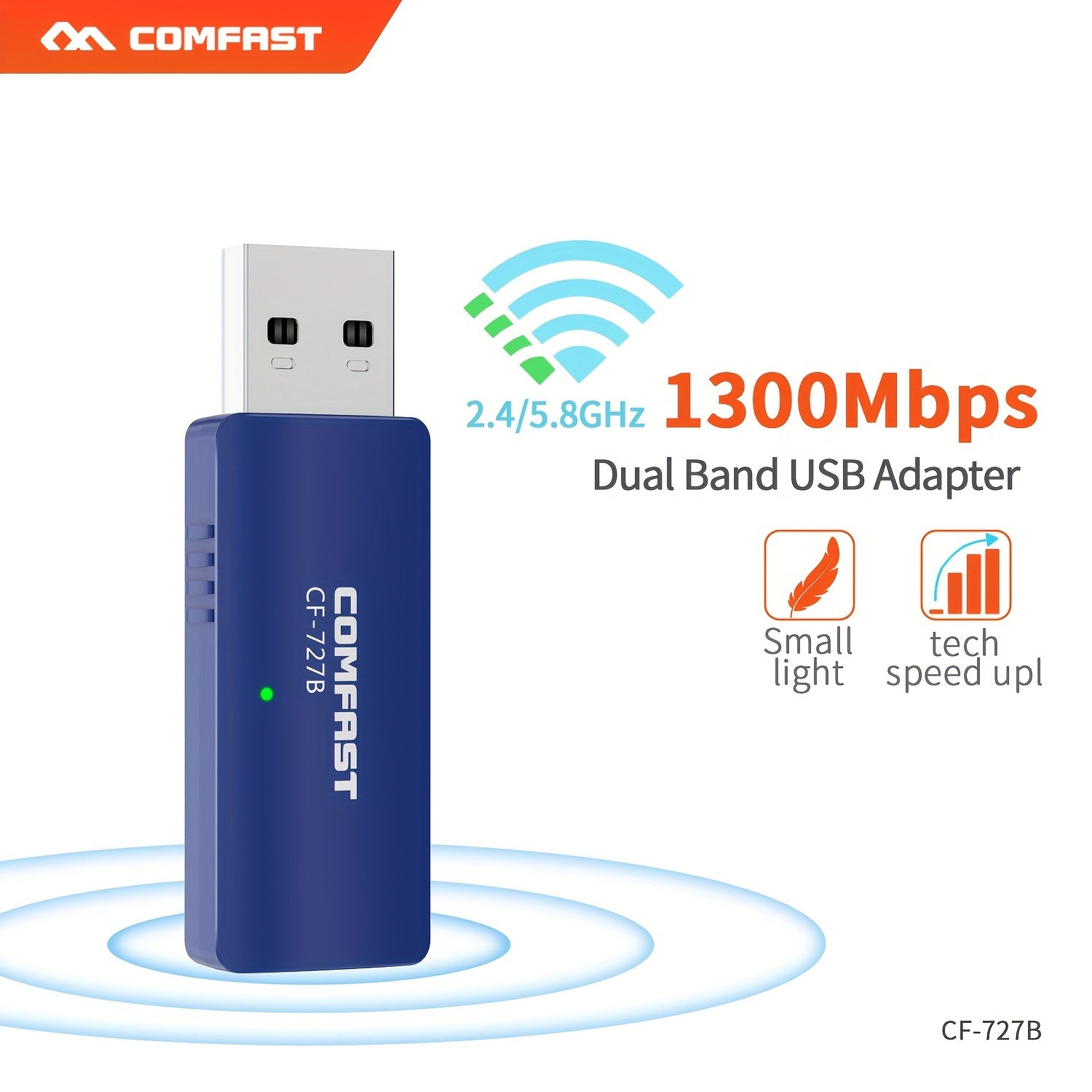 Comfast Mini USB WiFi Adapter PC Wireless 4.2 1300Mbps Wi-Fi Dongle CF-727B