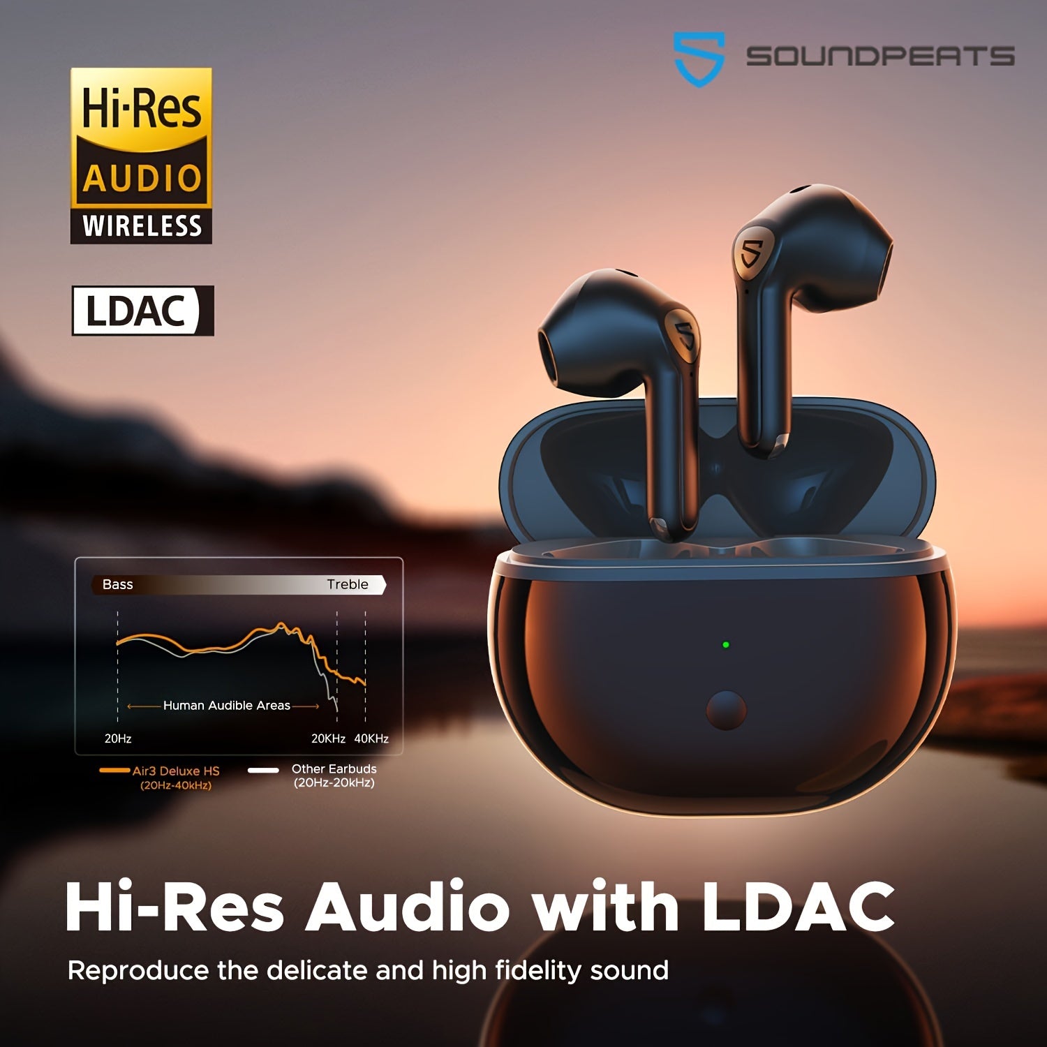 SOUNDPEATS Wireless Earbuds Air3 Deluxe HS With Hi-Res Audio Certification And LDAC Codec, Wireless 5.2 Earphones With 4 Mics And ENC For Calls, 14.2mm Driver, 60ms Low Latency Game Mode