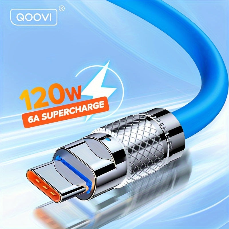 QOOVI 6A 120W USB Type C Mobile Phone Charging Cable Zinc Alloy Support Data Transmission Super Fast Charging QC3.0