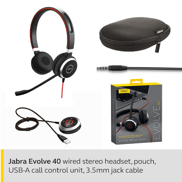 Jabra Evolve 40 Stereo Headset – Unified Communications Headphones for VoIP Softphone with Passive Noise Cancellation – USB-Cable with Controller – Black