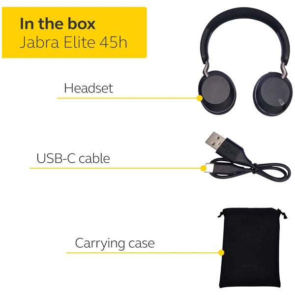 Jabra Elite 45h Wireless On-Ear Headphones - Compact, Foldable Earphones with 50-Hours Battery Life, 2-Microphone Call Technology and Alexa Built-in - Titanium Black